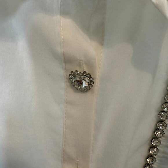 Women's Beulah Style White Short Sleeve Ruffle Rhinestone Blouse Size Small NWOT - Picture 10 of 10